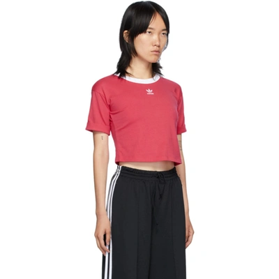 Shop Adidas Originals Pink Logo Crop T-shirt In Power Pink