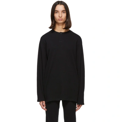 Shop Essentials Black Thermal Henley In Stretchlim