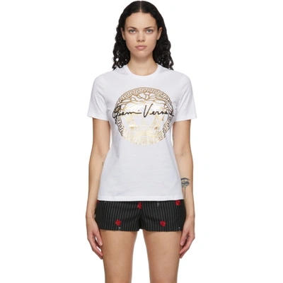 Shop Versace White Medusa Head Gianni Logo T-shirt In A3272 Bianc