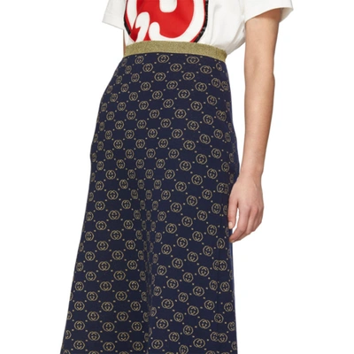 Shop Gucci Navy & Gold Wool Gg Skirt In 4597 Navy