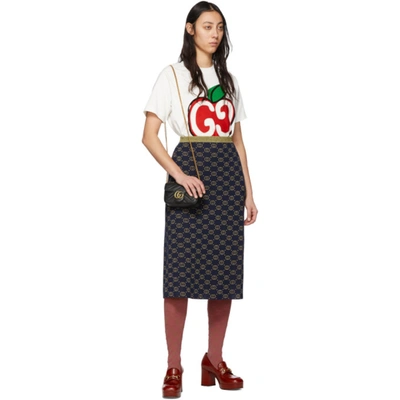 Shop Gucci Navy & Gold Wool Gg Skirt In 4597 Navy