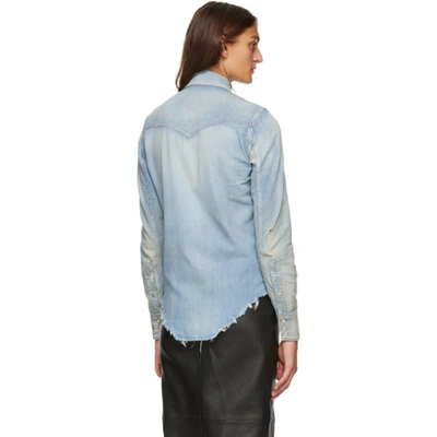 Shop Saint Laurent Blue Denim Distressed Shirt In 4988 Blue