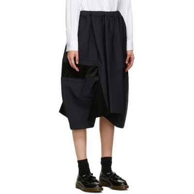 Shop Comme Des Garçons Comme Des Garçons Navy Velvet Insert Midi Skirt In 2 Navy