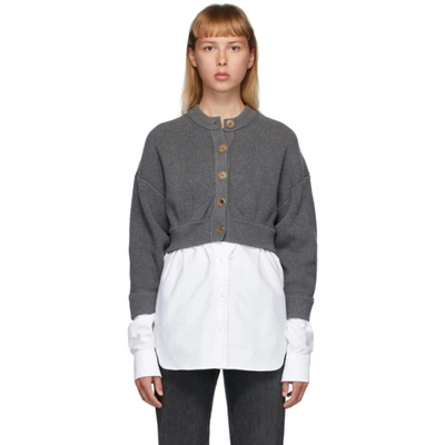 Shop Alexander Wang T Alexanderwang.t Grey Bi-layer Oxford Shirting Cardigan In 24 Dark Hea