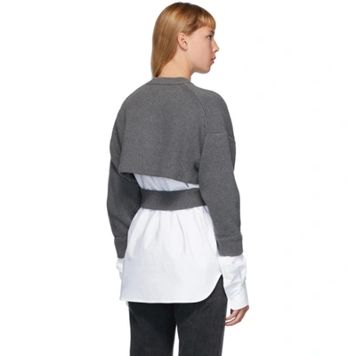 Shop Alexander Wang T Alexanderwang.t Grey Bi-layer Oxford Shirting Cardigan In 24 Dark Hea