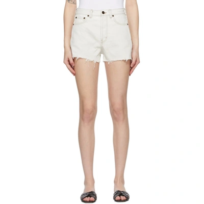 Shop Saint Laurent Off-white Denim Raw Edge Shorts In 9029 Grey Off White