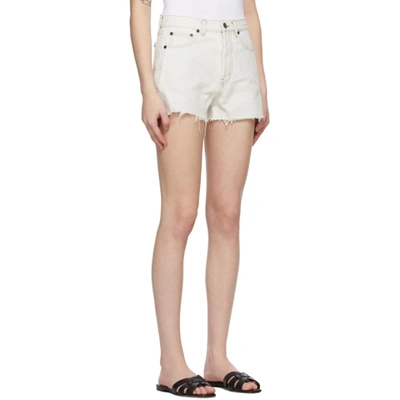 Shop Saint Laurent Off-white Denim Raw Edge Shorts In 9029 Grey Off White