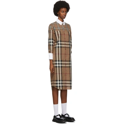 Shop Burberry Beige Check Rosanne Shirt Dress In Birch Brown