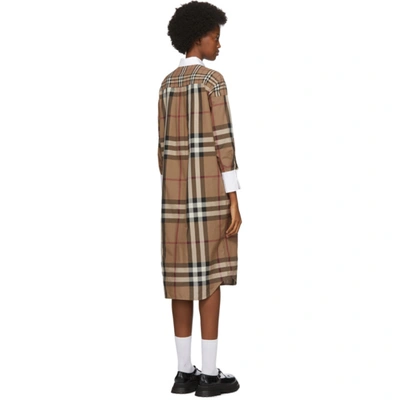 Shop Burberry Beige Check Rosanne Shirt Dress In Birch Brown