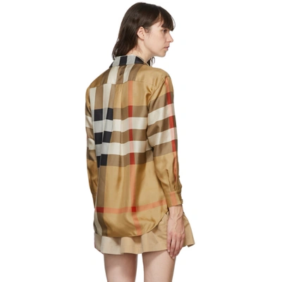 Shop Burberry Beige Silk Carlota Check Shirt In Archive Bei