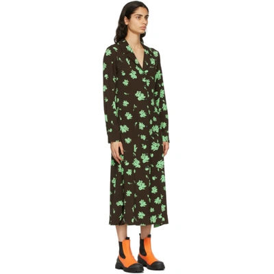 Shop Ganni Brown Crepe Printed Shirt Dress In 897 Mole