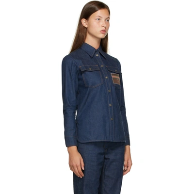 Shop Gucci Blue Denim Logo Patch Shirt In 4759 Dark B