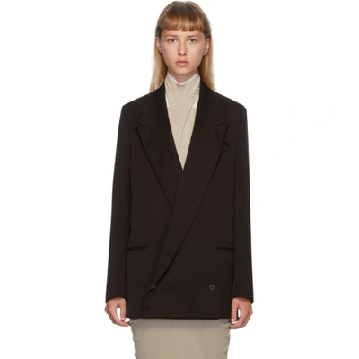 Shop Bottega Veneta Black Double-breasted Oversized Blazer In 2178 Cocoa