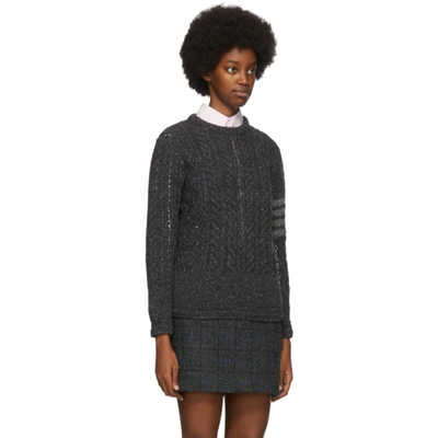 Shop Thom Browne Grey Wool Aran Cable 4-bar Sweater In 025 Drkgry