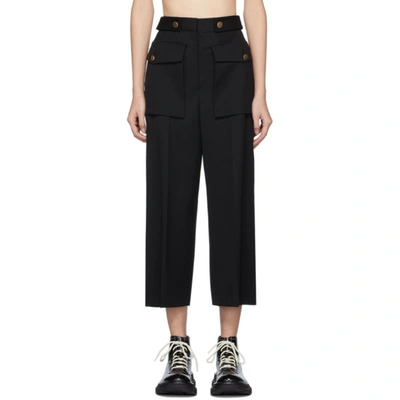 Shop Alexander Mcqueen Black Military Wide Leg Trousers In 1000 Black