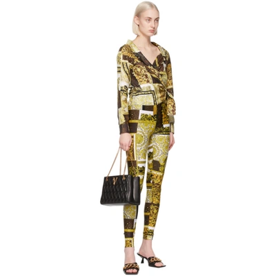 Shop Versace White Barocco Patchwork Print Leggings In 5n030 Gold