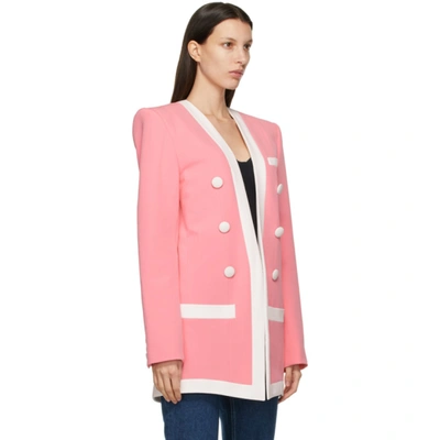 Shop Balmain Pink & White Collarless Blazer In Oaj Rose/wh