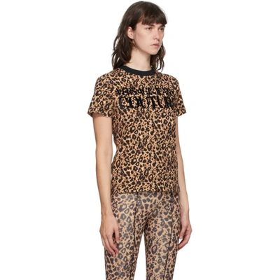Shop Versace Jeans Couture Beige & Black Leopard Logo T-shirt In E750 Lark