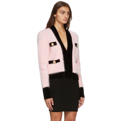 Shop Balmain Pink & Black Velvet Trimmed Jacket In Obk Pk/blk