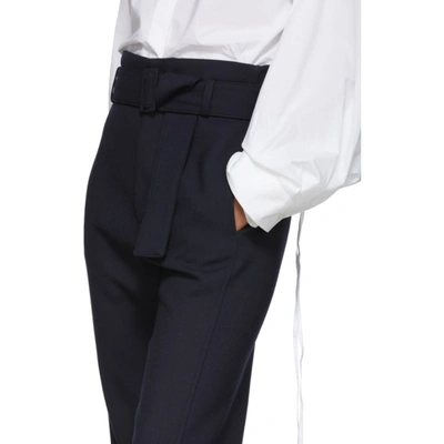 Shop Mm6 Maison Margiela Navy Belted Paperbag Trousers In 551 Bluenav