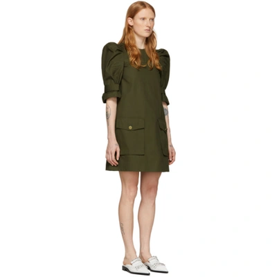 Shop Alexander Mcqueen Khaki Puff Sleeves Cargo Dress In 3360 Khaki