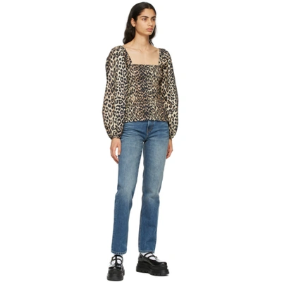 Shop Ganni Brown Poplin Leopard Blouse In 943 Leopard