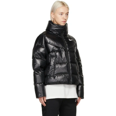 Shop Nike Black Down Puffer Jacket In 010 Blk/wh