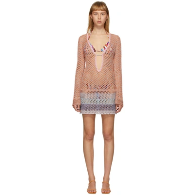 Shop Emilio Pucci Multicolor Metallic Crochet Short Dress In B05 Multi