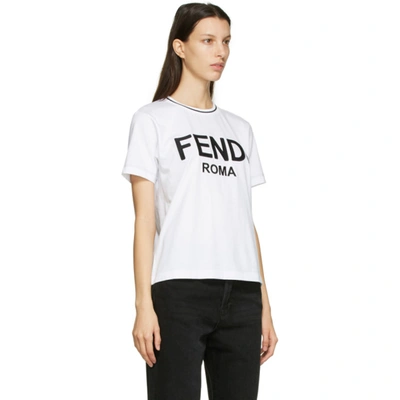 Shop Fendi White Embroidered Logo T-shirt In F0znm White