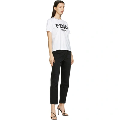 Shop Fendi White Embroidered Logo T-shirt In F0znm White