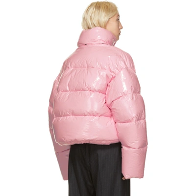 Shop Balenciaga Pink Shiny Cropped Puffer Jacket