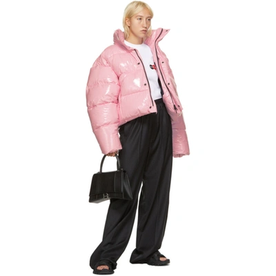 Shop Balenciaga Pink Shiny Cropped Puffer Jacket