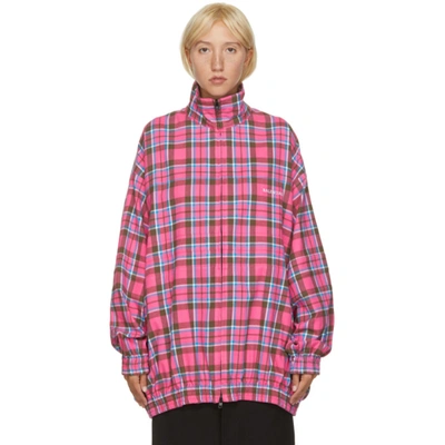 Shop Balenciaga Pink Flannel Checkered Oversized Zip-up Jacket In 5630 Pink