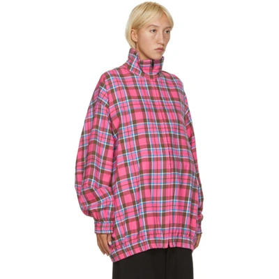Shop Balenciaga Pink Flannel Checkered Oversized Zip-up Jacket In 5630 Pink