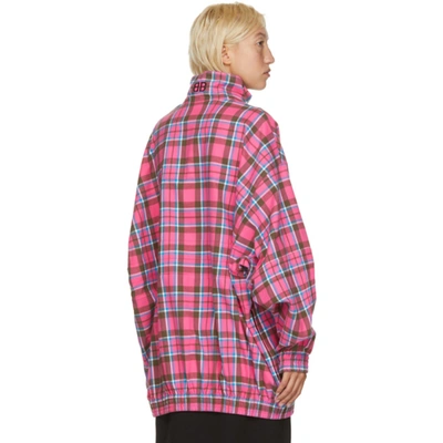 Shop Balenciaga Pink Flannel Checkered Oversized Zip-up Jacket In 5630 Pink