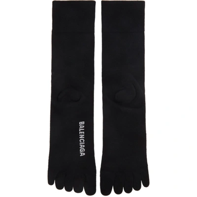 Shop Balenciaga Black Logo Toe Socks In 1077 Black