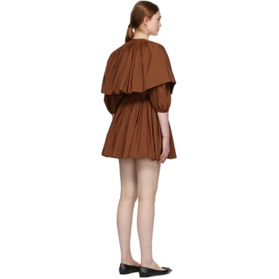 Shop Valentino Brown Pleated V-neck Mini Dress In Lan Land