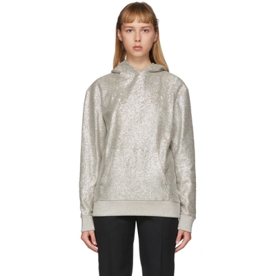 Shop Saint Laurent Silver Shiny Hoodie In 9773 Silver