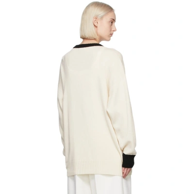 Shop Saint Laurent Off-white Cashmere Long Cardigan In 9744 Natural/black