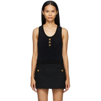 Shop Balmain Black Knit Fluffy Diamond Top In 0pa Noir