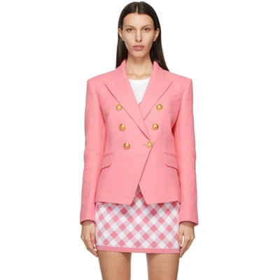 Shop Balmain Pink Piqué Six-button Blazer In 4kh Rose