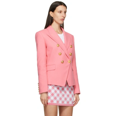 Shop Balmain Pink Piqué Six-button Blazer In 4kh Rose