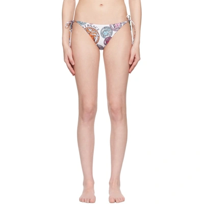 Shop Versace White Medusa Amplified Print Bikini Bottoms In 5w000 Gold