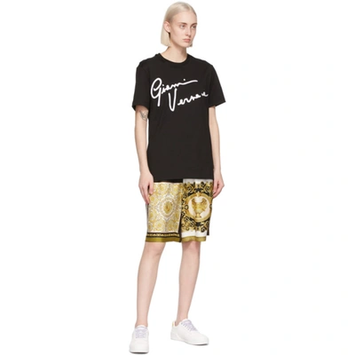 Shop Versace White & Yellow Silk Barocco Acanthus Shorts In 5n030 Gold