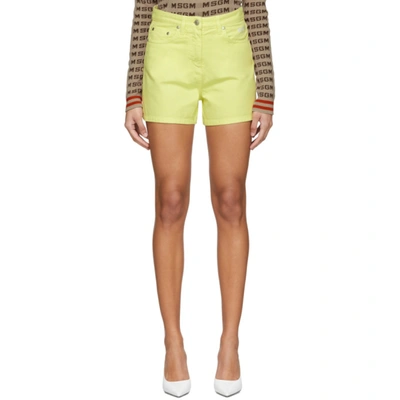 Shop Msgm Yellow Denim Shorts In 07 Lime