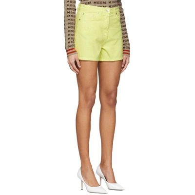 Shop Msgm Yellow Denim Shorts In 07 Lime