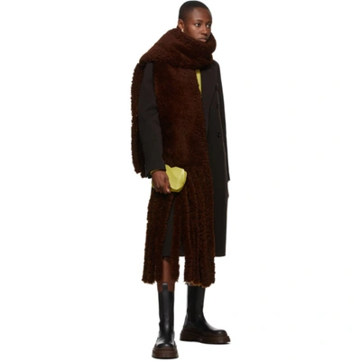 Shop Bottega Veneta Brown Shearling Scarf In 2070 Chocol