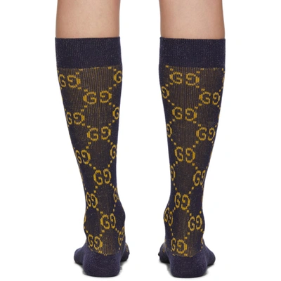Shop Gucci Blue & Gold Lamé Gg Socks In 4275 Sapphi