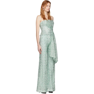 Shop Halpern Ssense Exclusive Green & Silver Sequin Draped Bustier In Aqua Silver