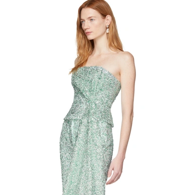 Shop Halpern Ssense Exclusive Green & Silver Sequin Draped Bustier In Aqua Silver